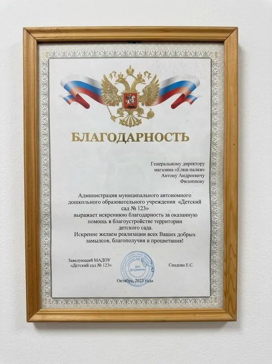 Благодарность за помощь в озеленении территории детского сада