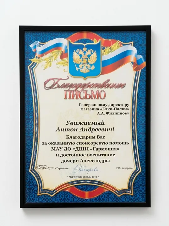Благодарственное письмо за спонсорскую помощь