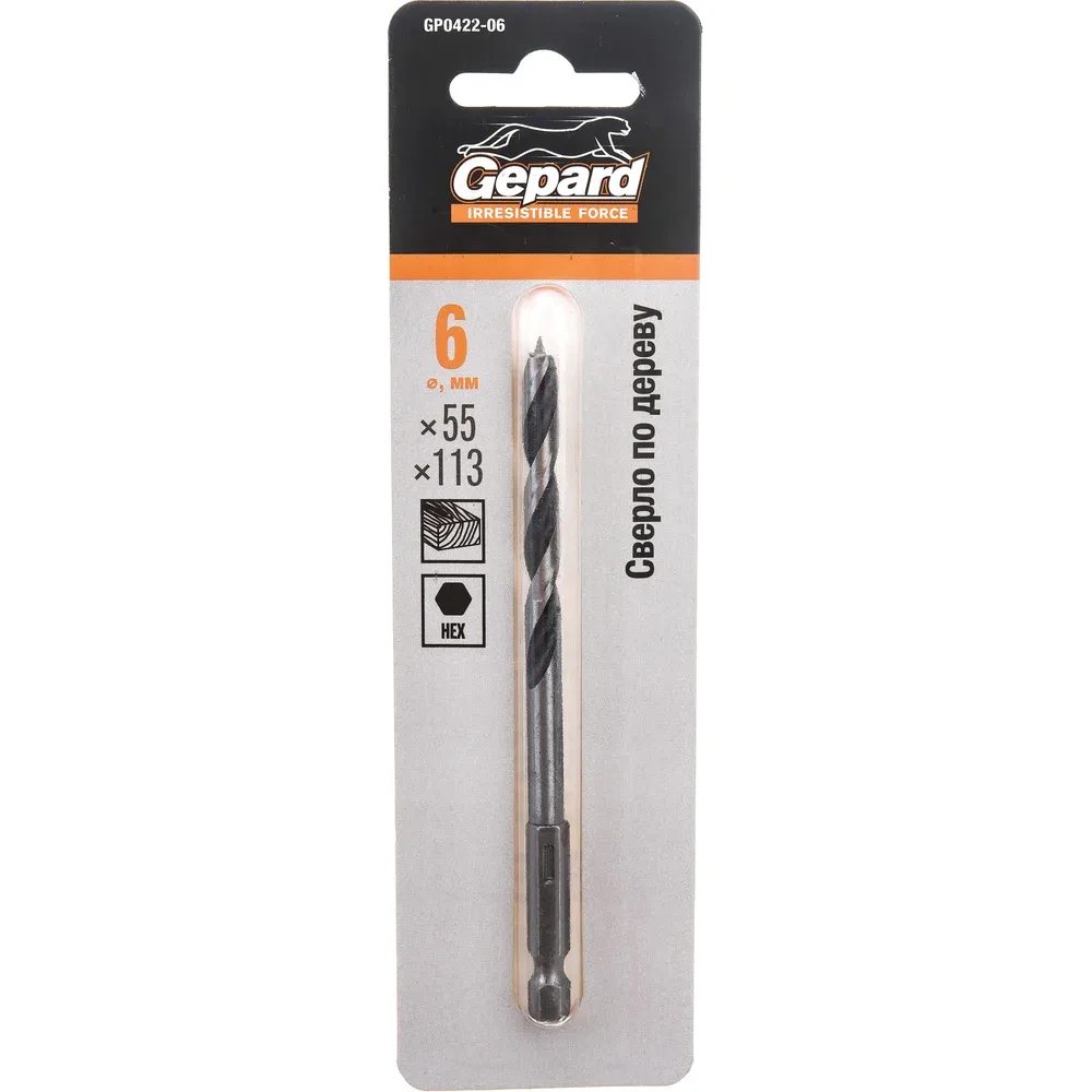 Сверло по дереву 6х55х113мм шестигр. GEPARD
